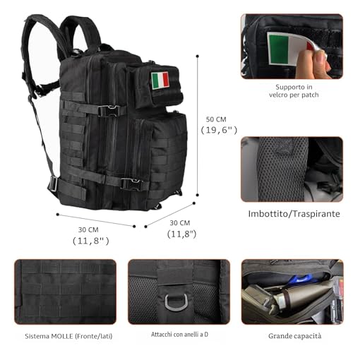 Thumbnail 4 de Oreunik Zaino Militare 45L — Zaino Tattico Impermeabile con Sistema Molle, Nero
