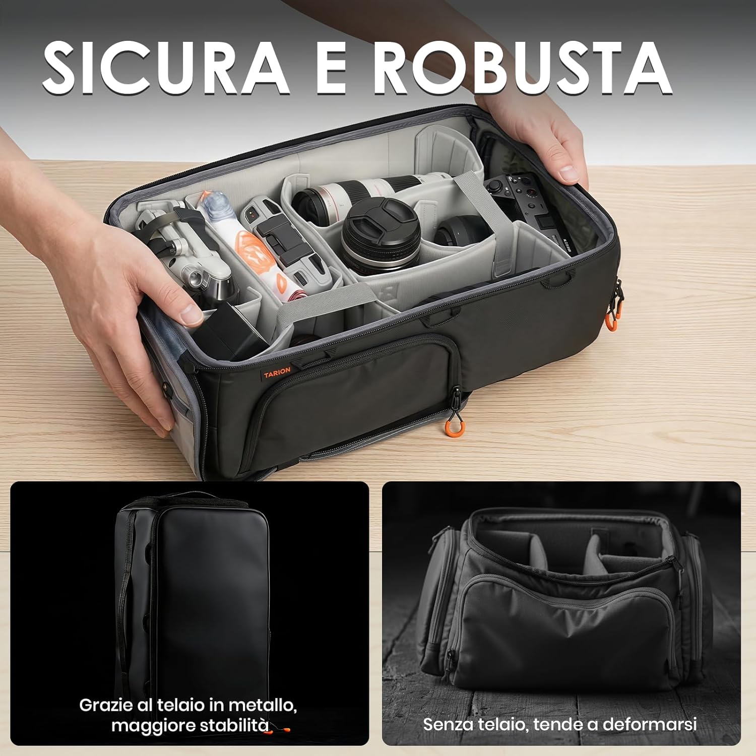 Detalle de Tarion Inserto Fotografico per Borsa Reflex e Zaino DSLR — 4 Misure, Protezione Avanzata