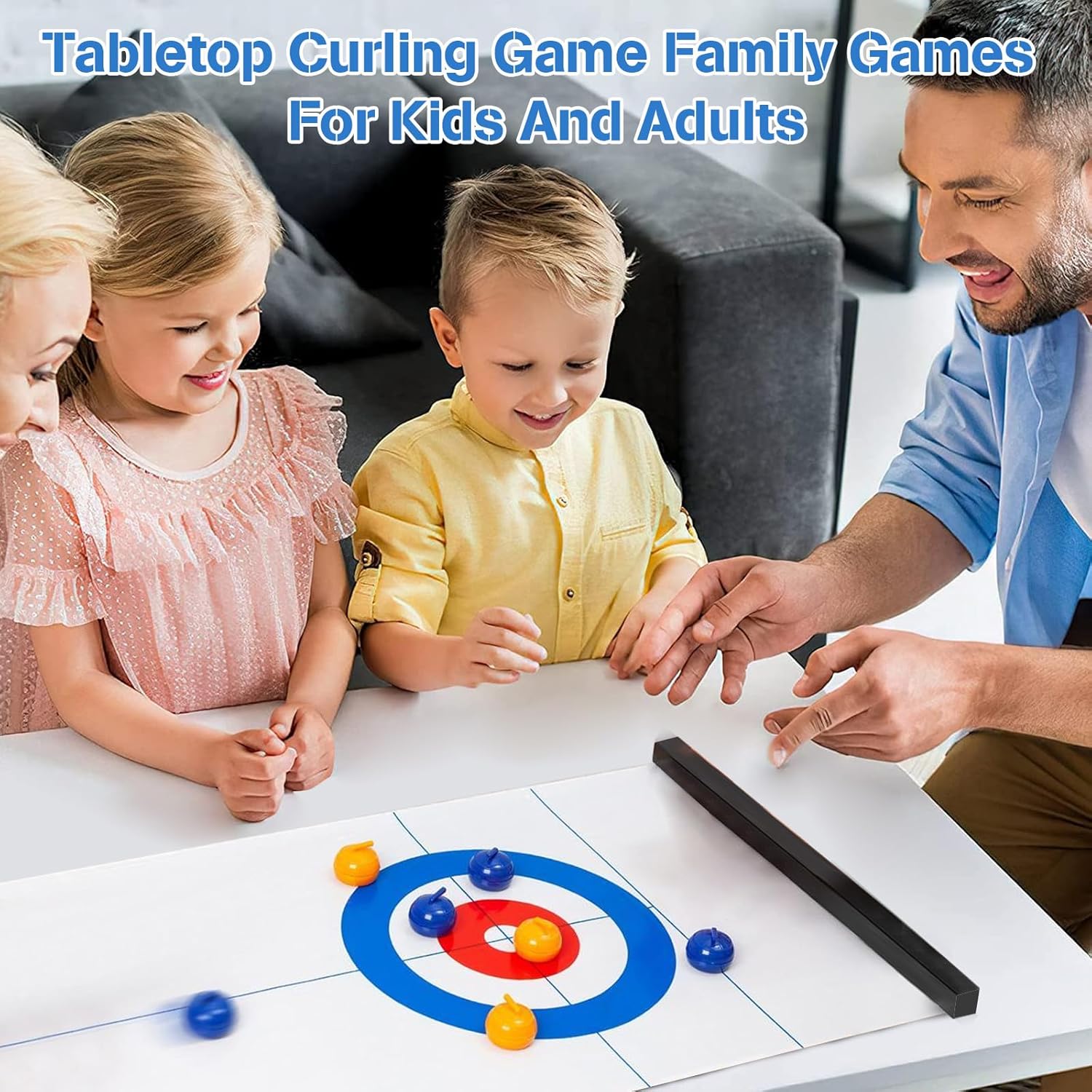 Detalle 2 de MEETOZ Tabletop Curling Game (portable team board game) with 16 curling stones
