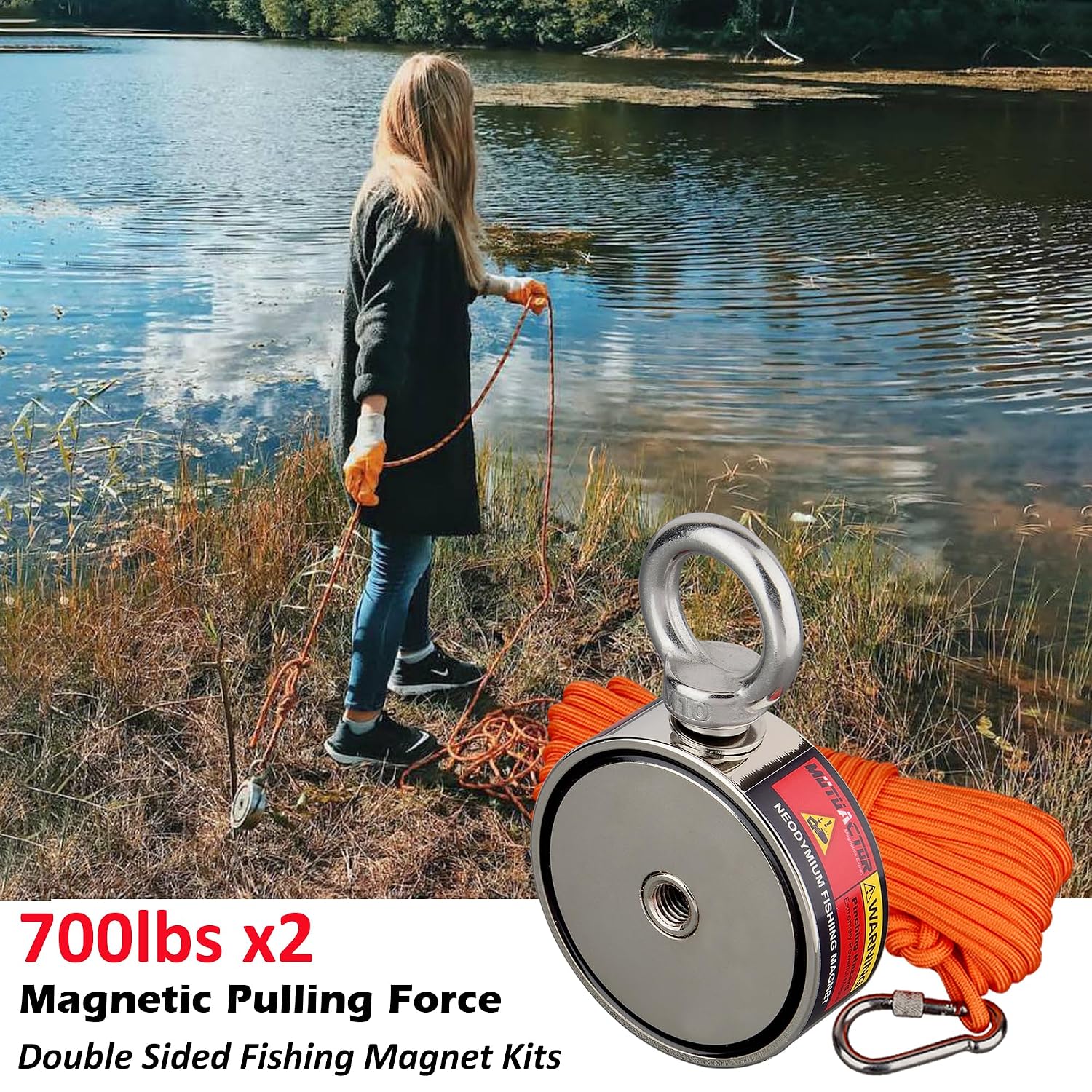 Detalle 2 de MUTUACTOR Double-Sided Neodymium Fishing Magnet Kit, 1,400-lb Pull
