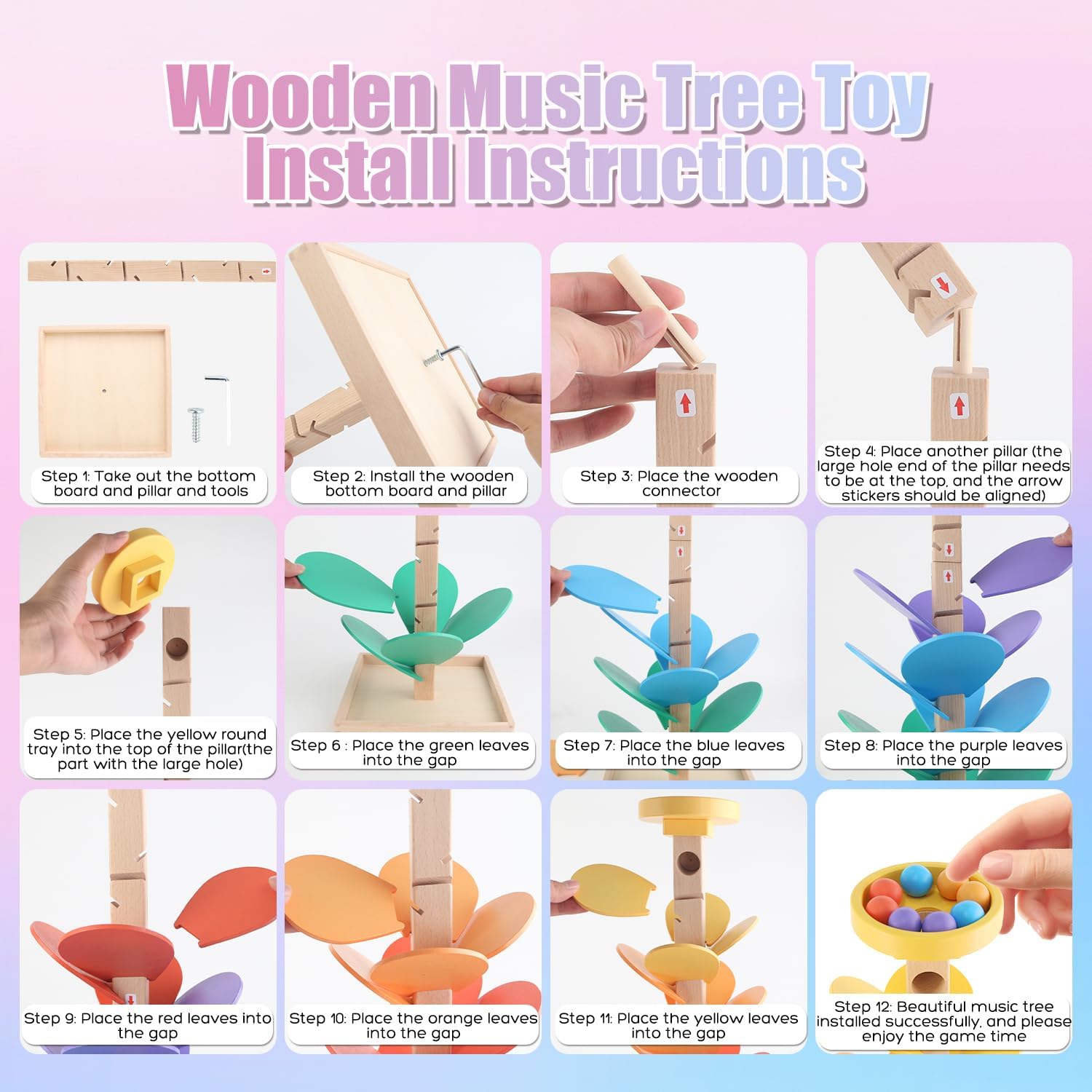 Detalle de Wooden Marble Run Music Tree 49pcs