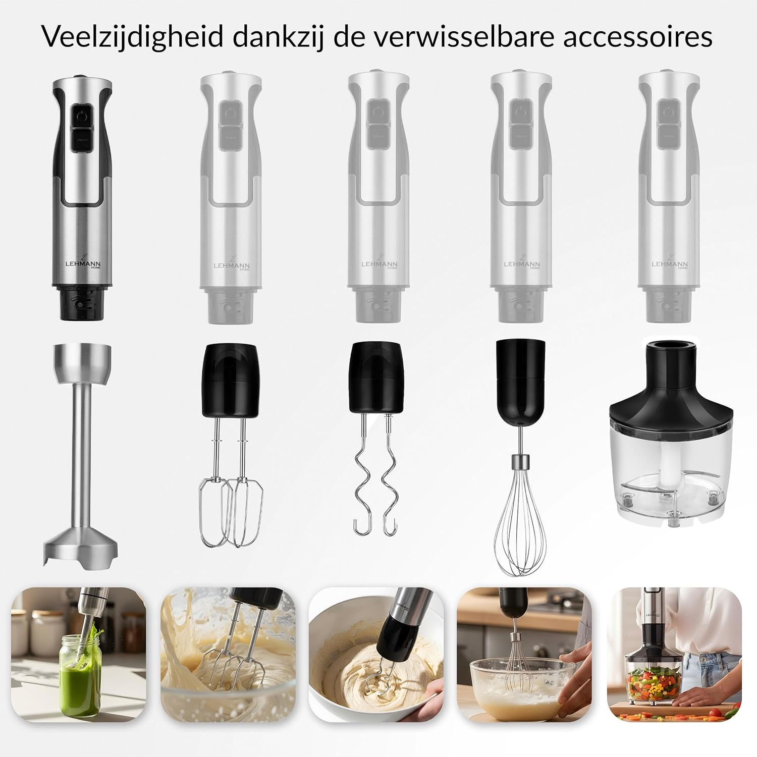 Detalle de Lehmann Chowmei staafmixerset 1200 W met 8 standen en turbofunctie