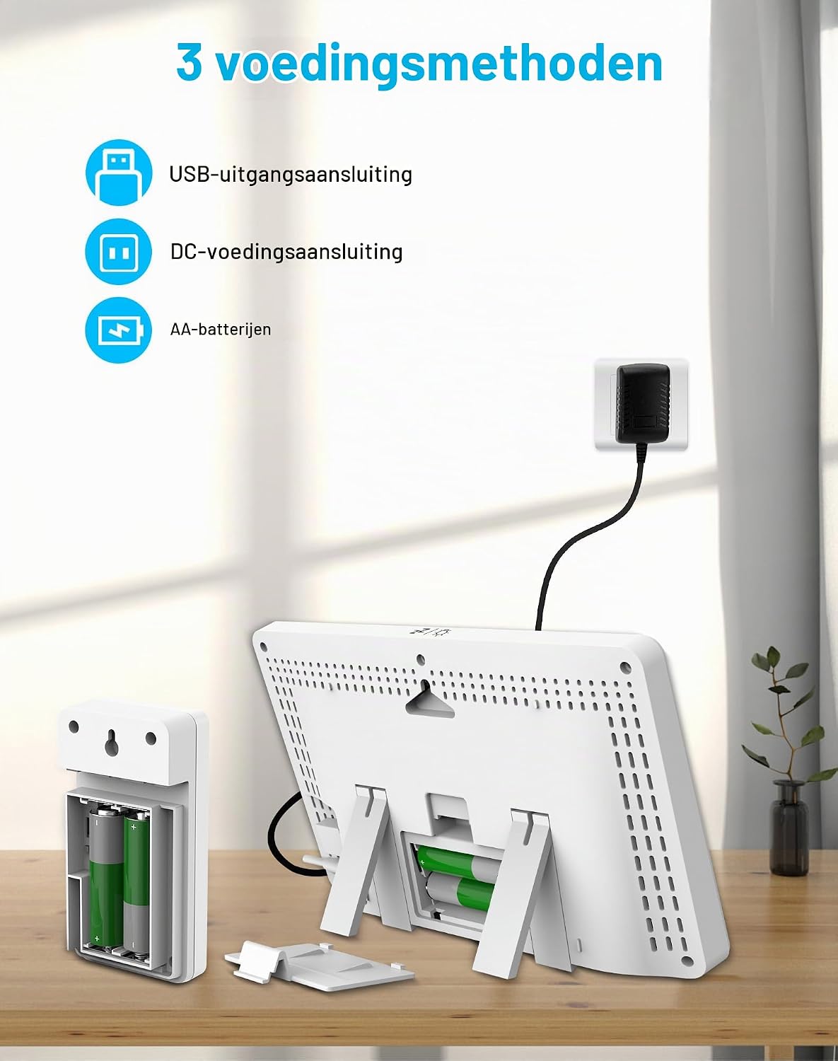 Detalle de HAOYAO EM3378QX-DCF weerstation met buitensensor en kleurendisplay