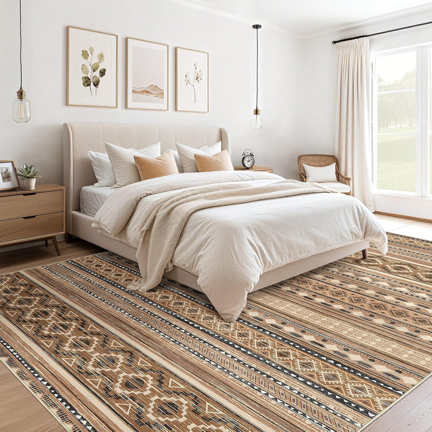 Detalle de cotiled 8x10 Washable Boho Area Rug with Non Slip Backing (Brown/Beige)