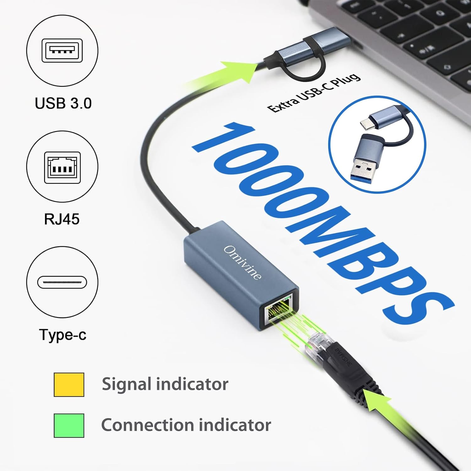 Detalle 2 de USB C auf Ethernet Adapter 1000 Mbps