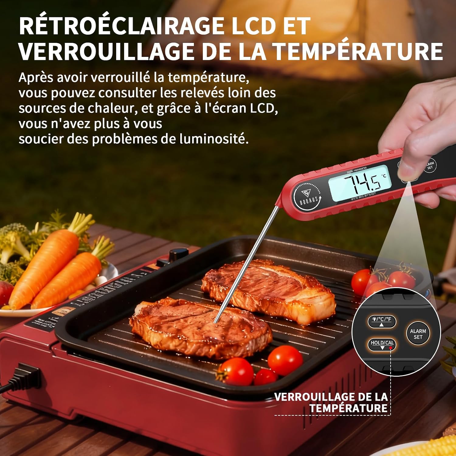 Thumbnail 4 de DOQAUS Thermomètre Cuisine Double Sondes Pliable – Lecture Instantanée 3s, Alarme et Cable Résistant