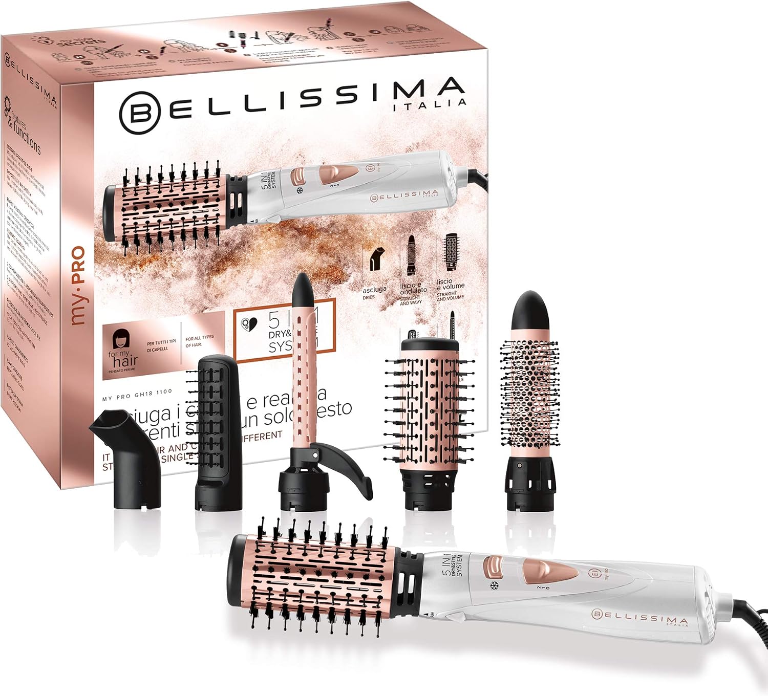 Detalle de Bellissima My Pro GH18 1100 – Heißluft-Modellierstab mit Keramikbeschichteten Bürsten, 5 Zubehörteile