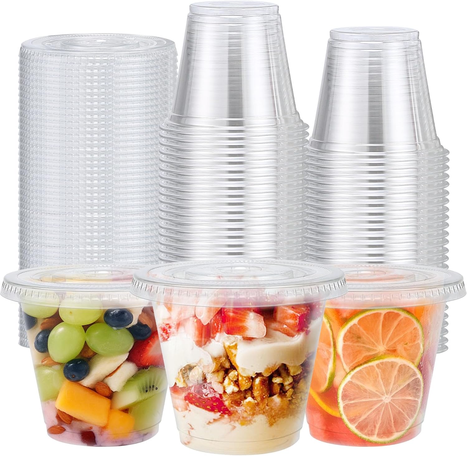 Clawsoff 9 oz Plastic Cups with Flat Lids (50 Pack) – Clear, BPA-Free, Disposable Parfait Cups