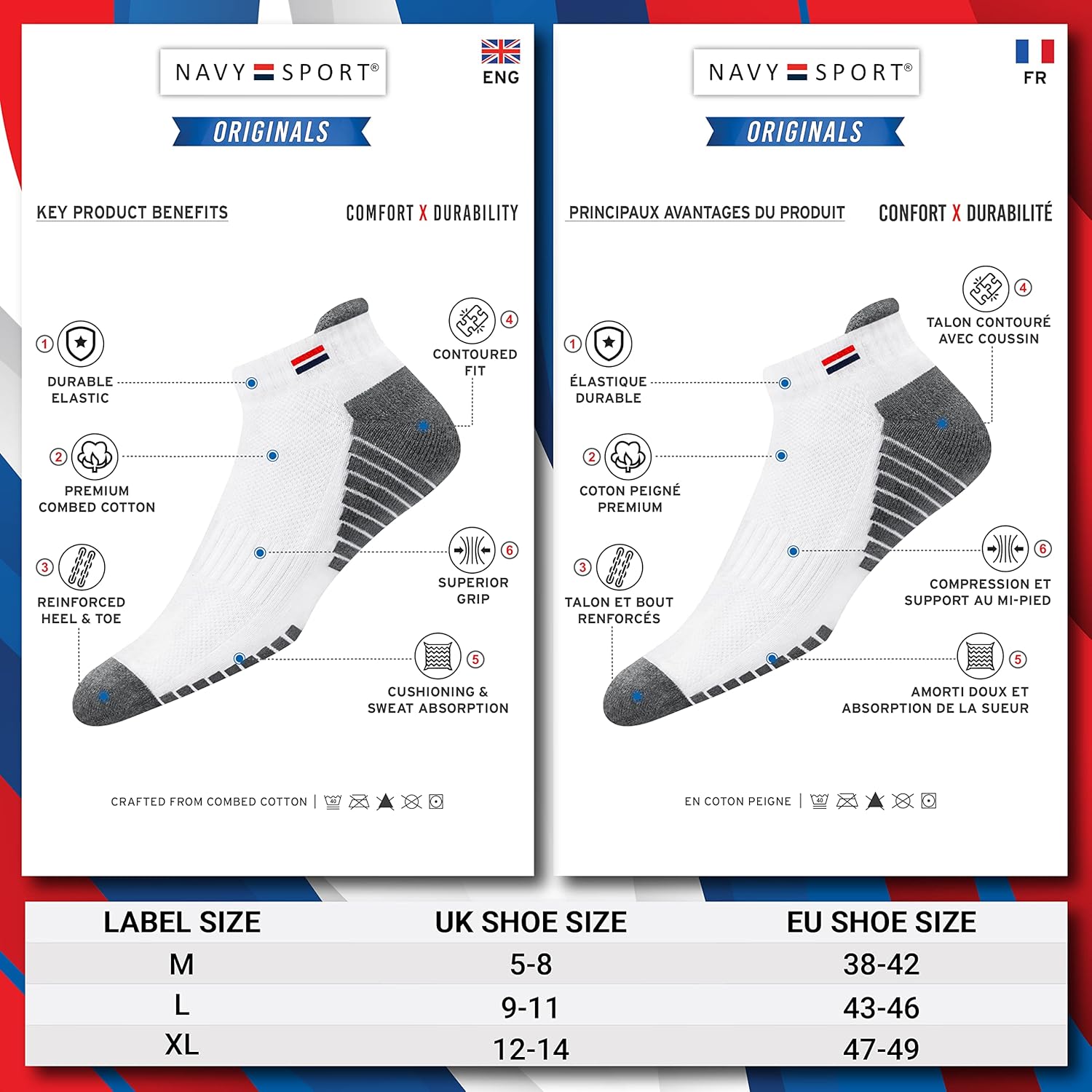 Thumbnail 1 de NAVYSPORT 6 paia di calzini corti sportivi in spugna di cotone per uomo e donna