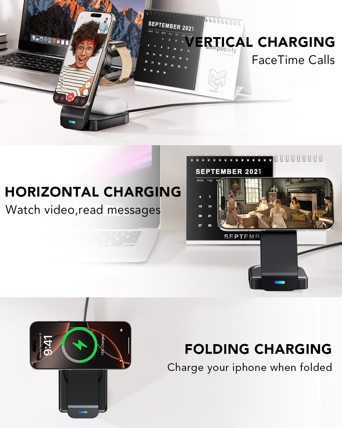 Detalle de GLILAVOX 3-in-1 magnetic wireless charger