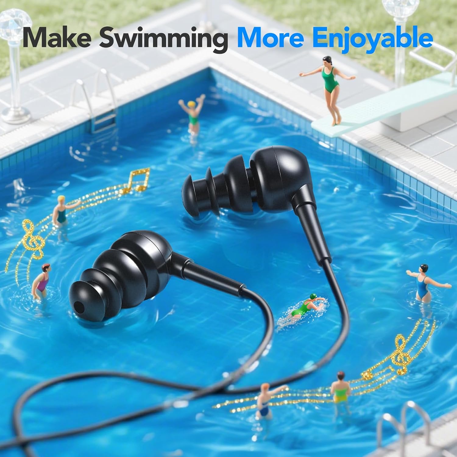 Detalle 2 de AGPTEK Waterproof Earphones for Swimming – IPX8, 3.5mm Wired Earbuds for Sports