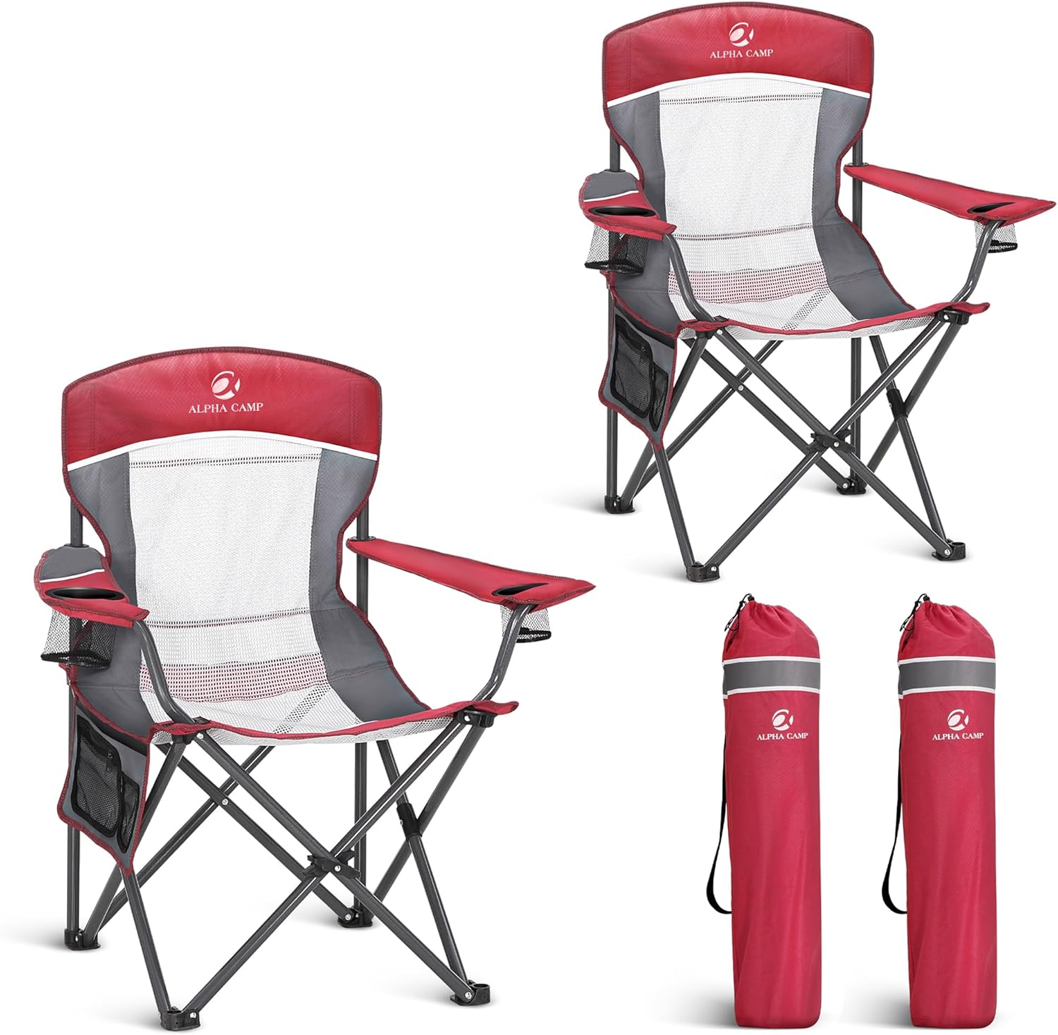 Detalle de ALPHA CAMP Camping Chairs Set of 2: Breathable, Heavy-Duty Folding Chairs for Adults