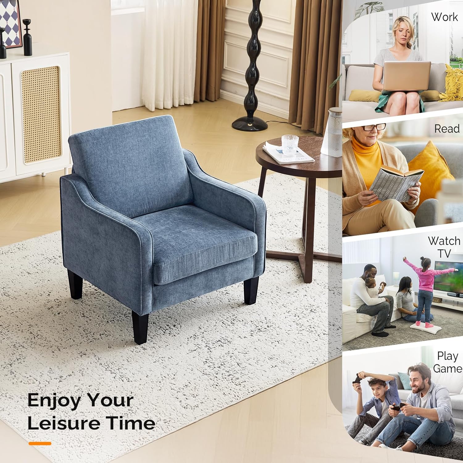 Thumbnail 6 de VINGLI Mid Century Modern Navy Chenille Accent Chair