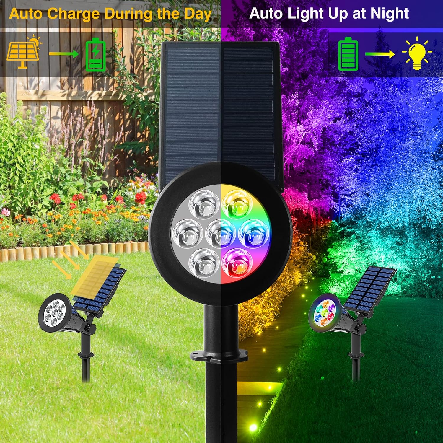 Detalle 2 de T-SUN (2 Pack) faretto solare da esterni IP55 con 7 LED, angolo regolabile 180°