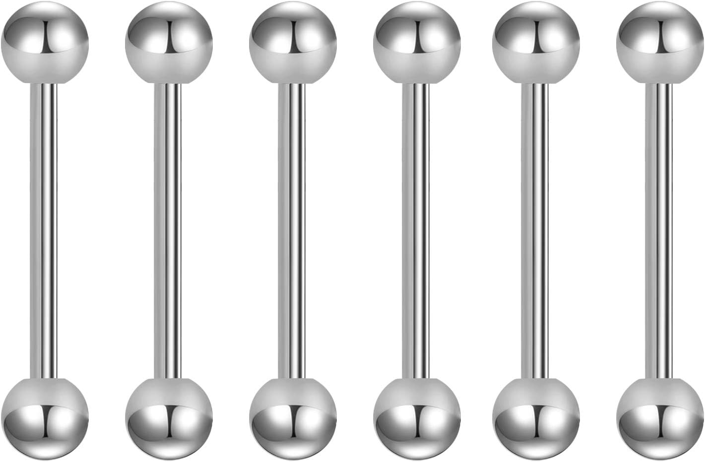 Detalle de Briana Williams 14G Replacement Balls Straight Barbells for Tongue and Nipple Piercings (12/14/16/18mm) in Surgical Steel with UV Finish
