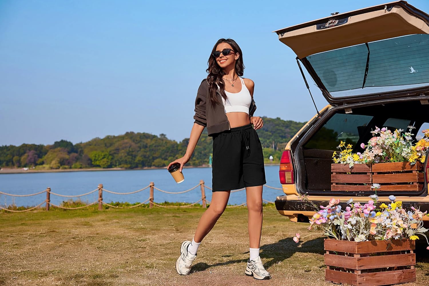 Detalle de Jezonga Pantaloncini Estivi Donna - Pantaloncini Tuta Sportivi con Tasche e Coulisse