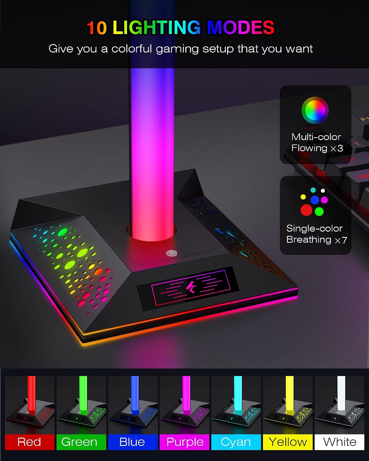 Detalle 2 de Hcman Headphone Stand RGB with 2 USB ports