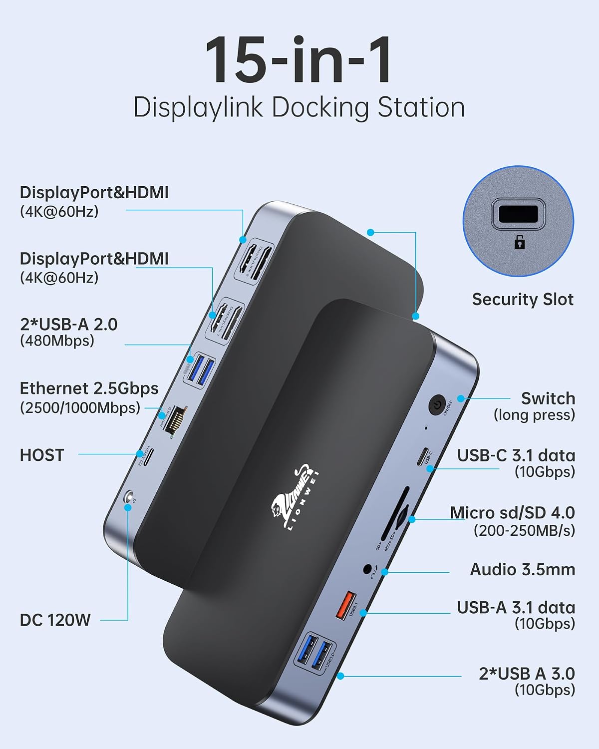 Thumbnail 1 de LIONWEI DisplayLink Dockingstation 15 in 1