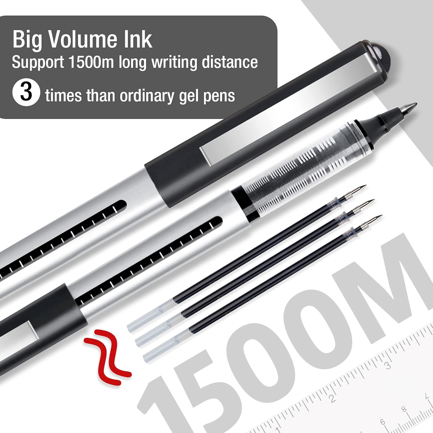 Detalle de APOGO 16-Pack Black Gel Rollerball Pens (0.5mm) – Quick-Drying for Notes & Sketching