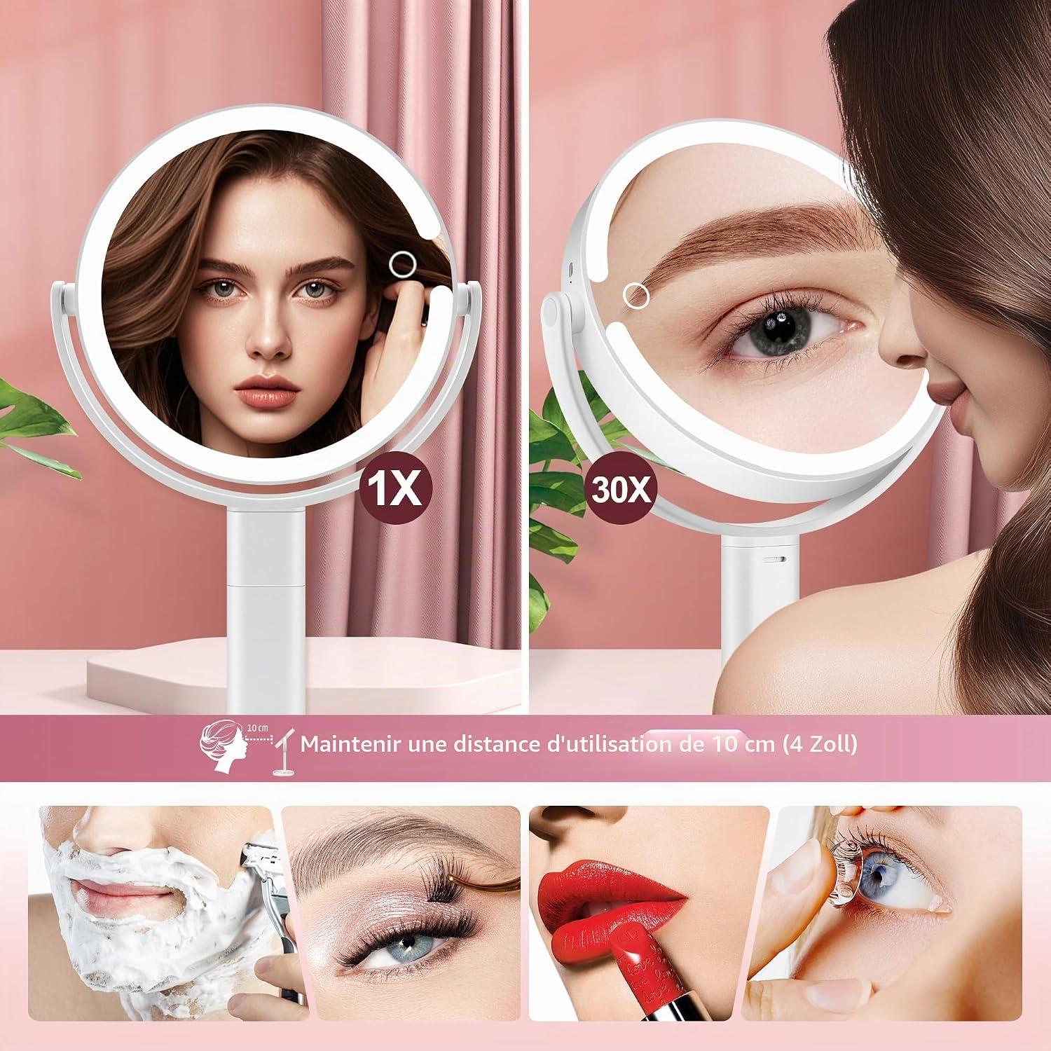Thumbnail 2 de MOMOKUBA miroir cosmétique éclairé – 20x, double face, hauteur réglable, rotatif 360°, 3 couleurs lumineuses