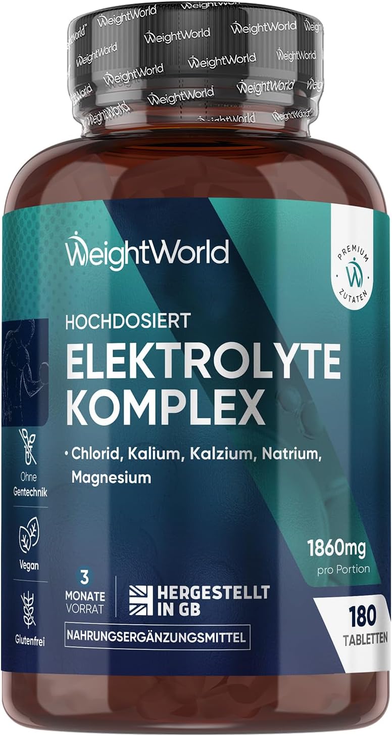 Detalle de WeightWorld Elektrolyte Tabletten mit Magnesium, Kalzium, Kalium & Natrium – 180 vegane Tabletten
