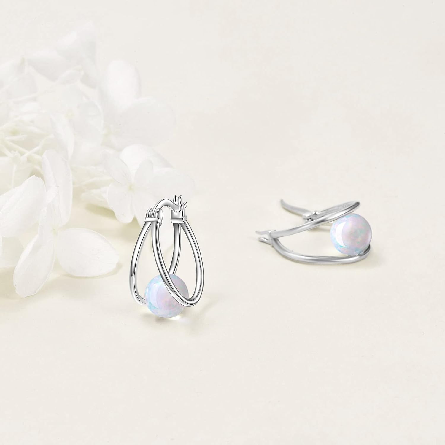 Thumbnail 3 de POPlyke Edelstein Doppel Hoop Ohrringe – Sterling Silber 925 mit Opal, Mondstein und weiteren Edelsteinen