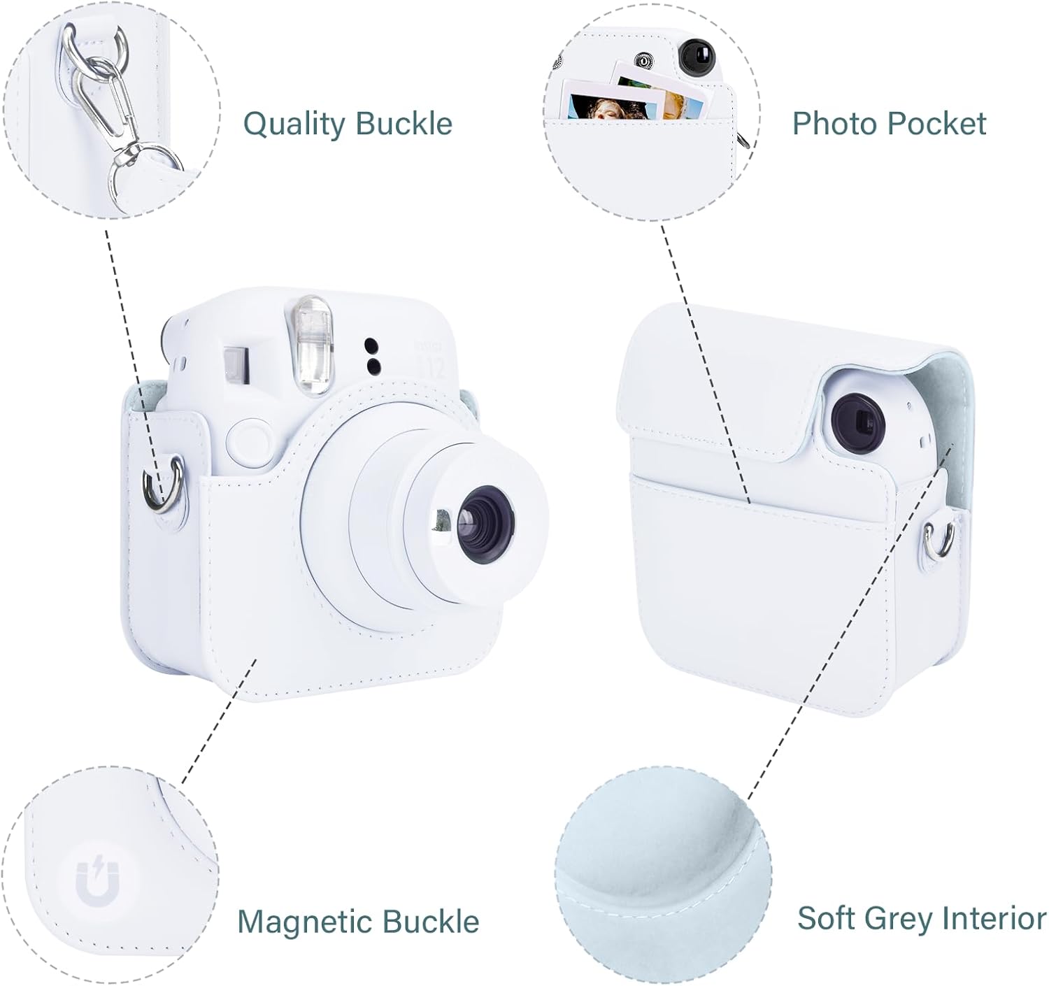 Thumbnail 3 de Rieibi Camera Case for Fuji Instax Mini 12 (White) – Crafted Fit with Front Panel, Strap and Back Pocket