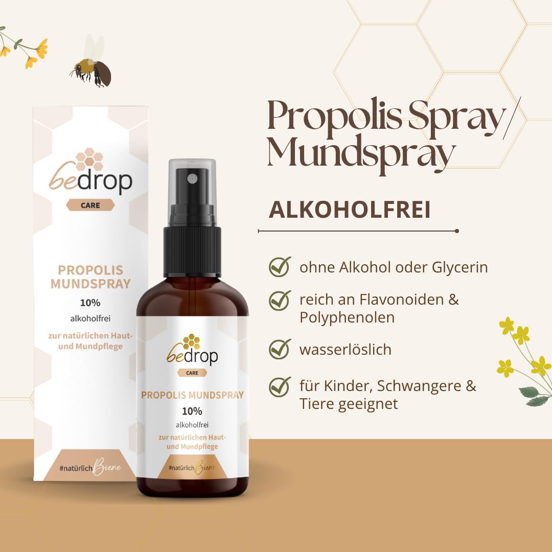 Detalle de bedrop Propolis Extrakt Spray als Mundspray (30 ml) alkoholfrei & wasserlöslich – auch für Kinder & Tiere