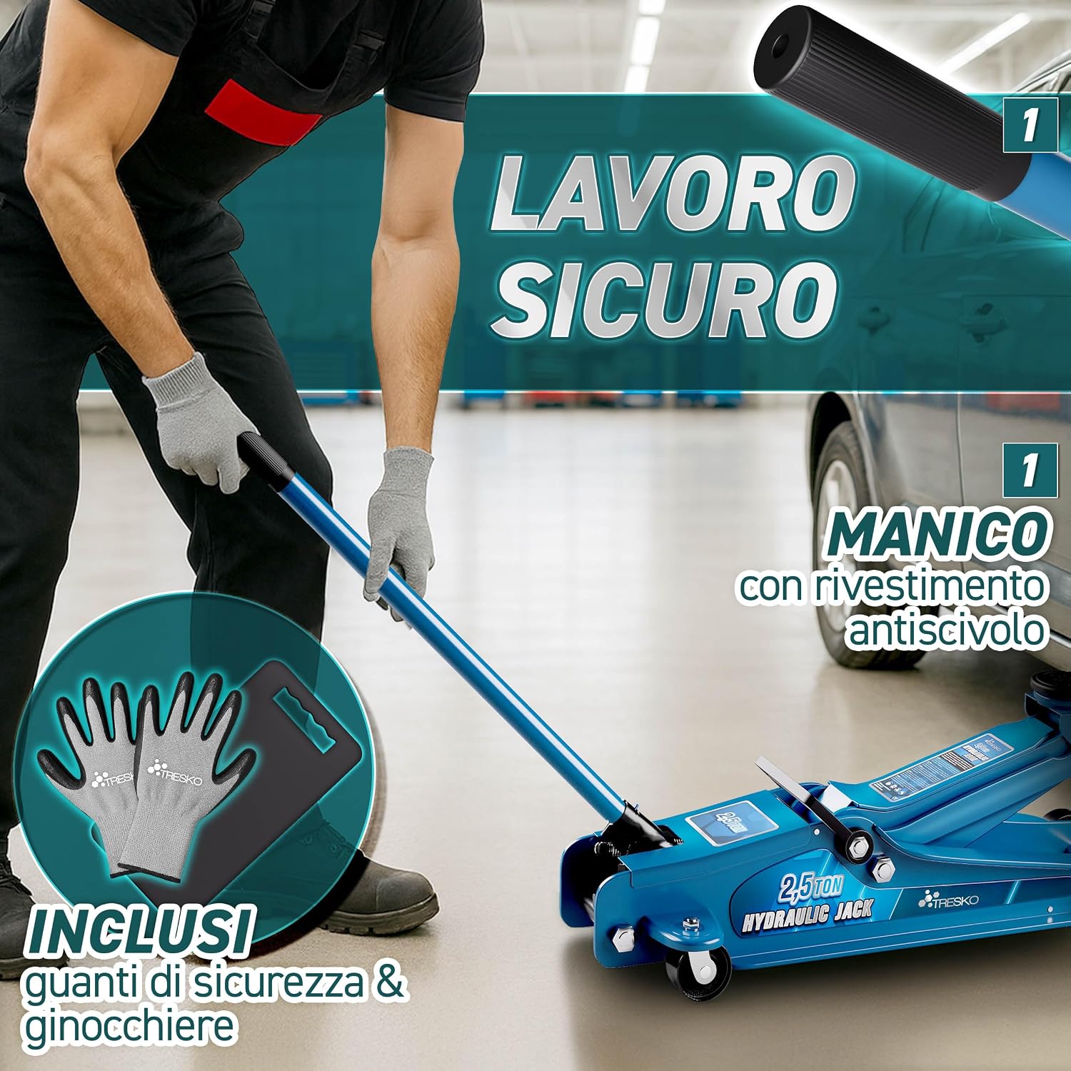 Thumbnail 3 de TRESKO Cric idraulico 2,5T altezza 85–385 mm per auto 🛠