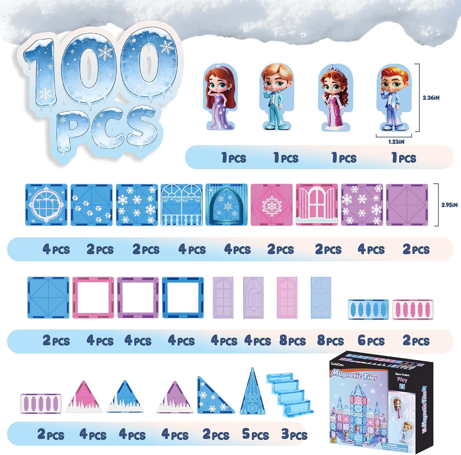 Thumbnail 6 de GobiDex 100PCS Magnetic Tiles Princess Castle Set with 4 Dolls & Stairs