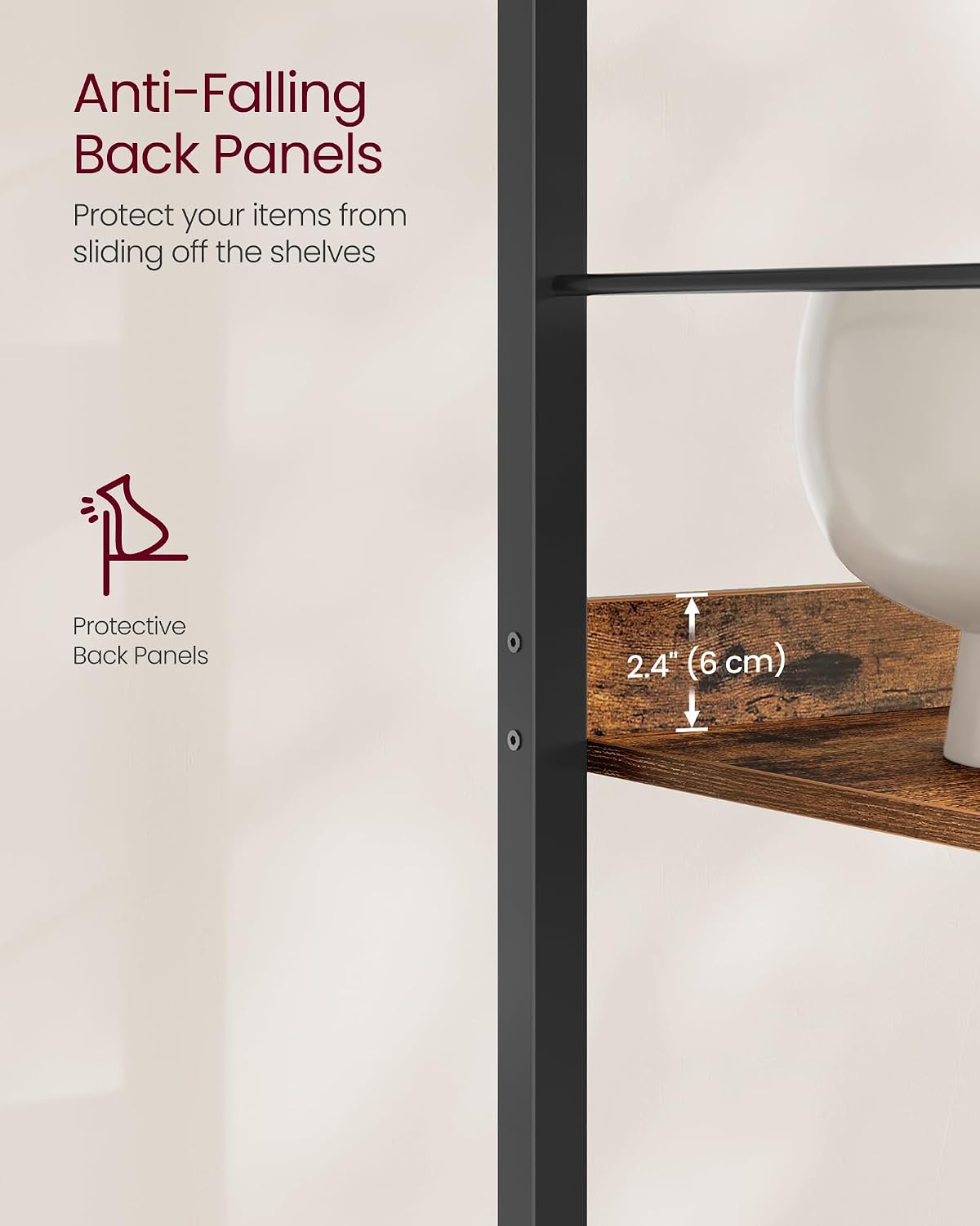 Detalle de VASAGLE BARNET LLS117B01 5-Tier Bookcase with Back Panels, 60 x 30 x 144 cm