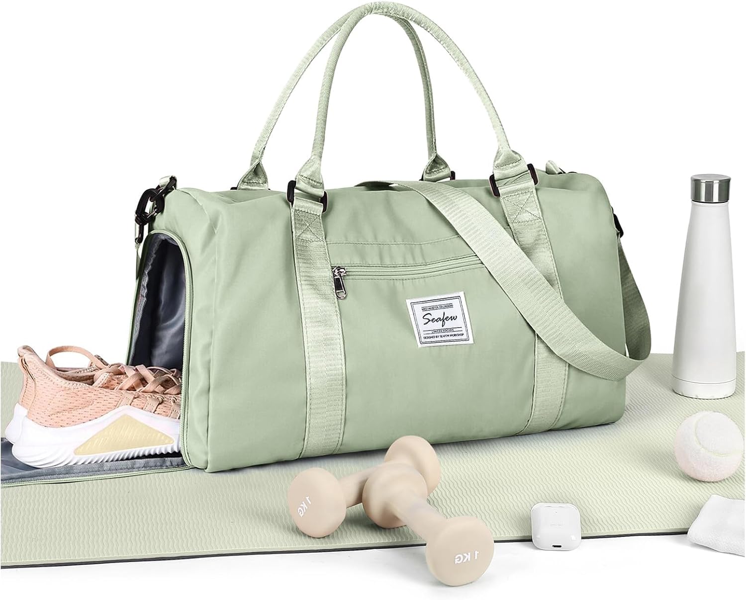 Detalle de HYC00 Sac de sport femme homme avec compartiment chaussures et poche humide – sac de gym weekender Vert Herbe
