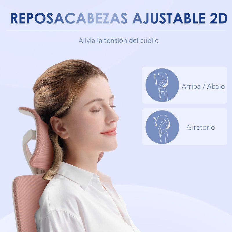 Thumbnail 2 de Vinsetto Silla de oficina de malla, respaldo alto, rosa (62x58x120–133 cm)