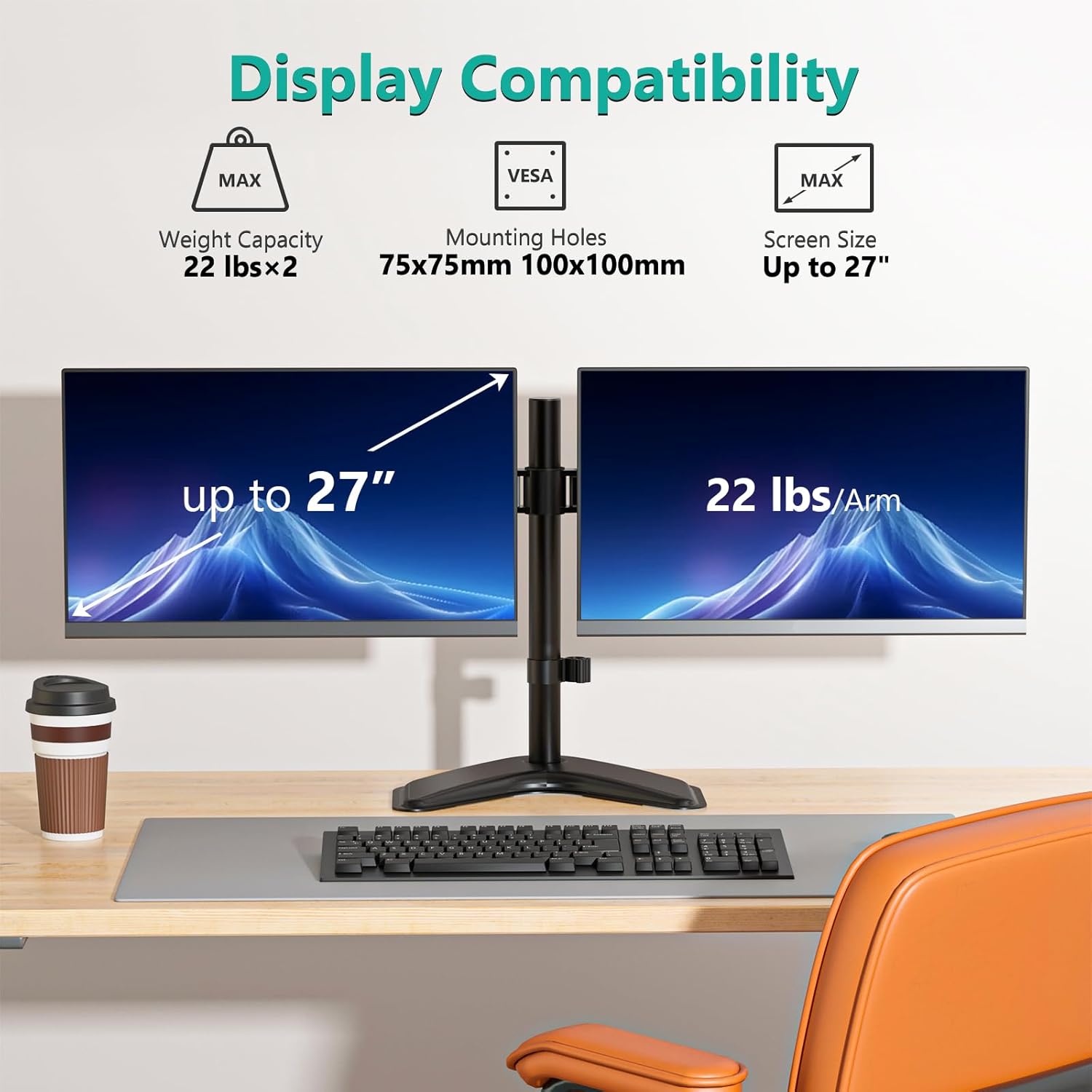Detalle 2 de WALI MF002 Dual Monitor Stand 27in