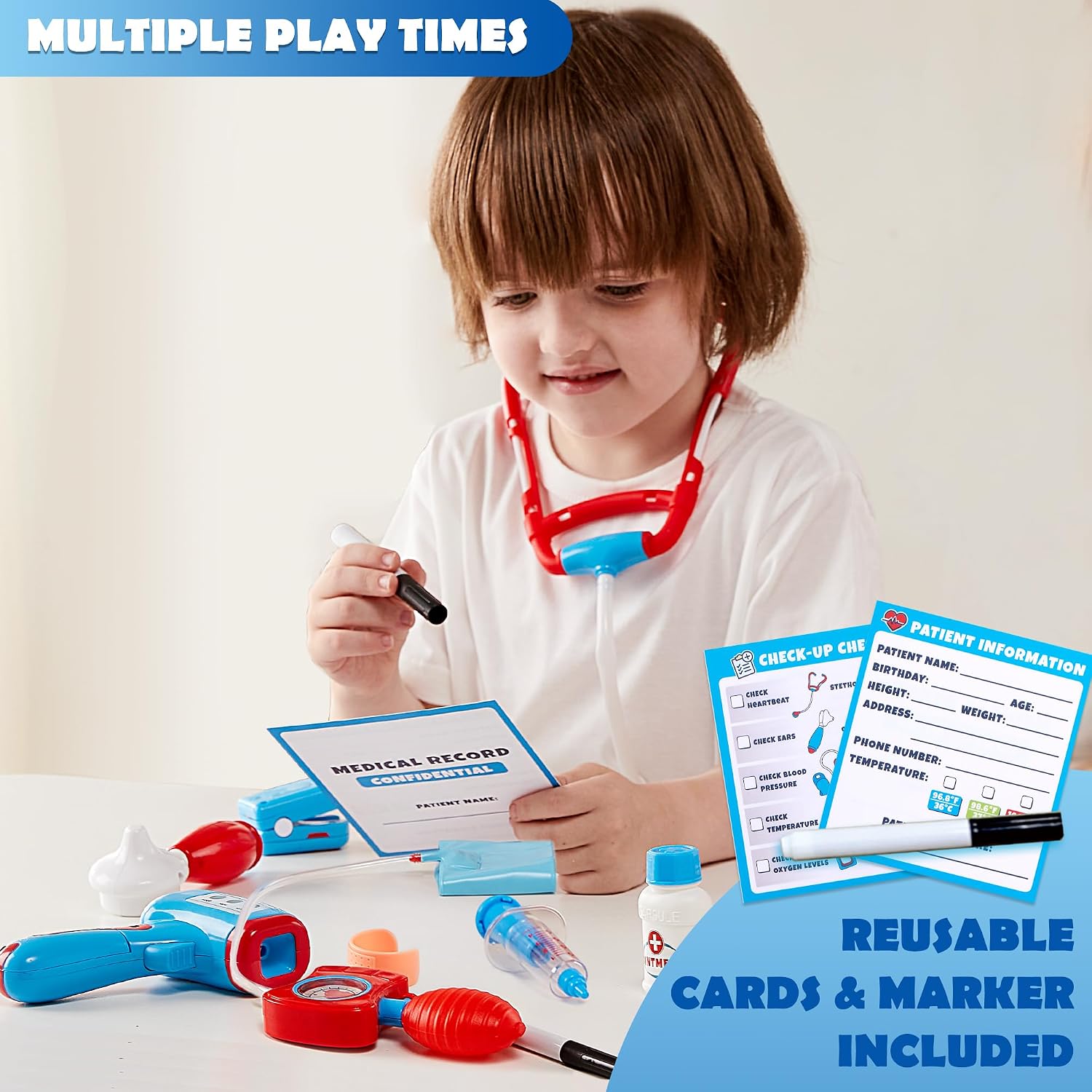 Detalle 1 de Play-Act Doctors Set for Kids: 16-Piece Role Play Kit with Bag