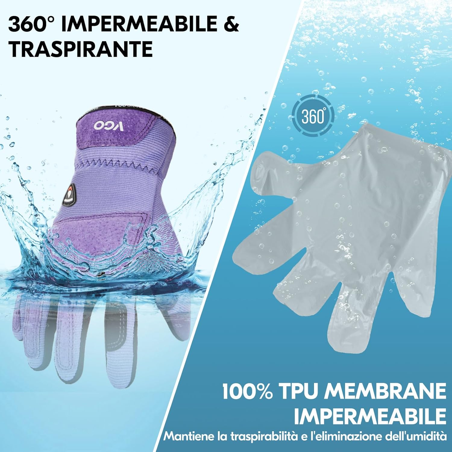 Thumbnail 2 de Vgo… Guanti da lavoro da donna invernali impermeabili con touchscreen, palm in pelle antiscivolo/antiabrasione (1 paio)