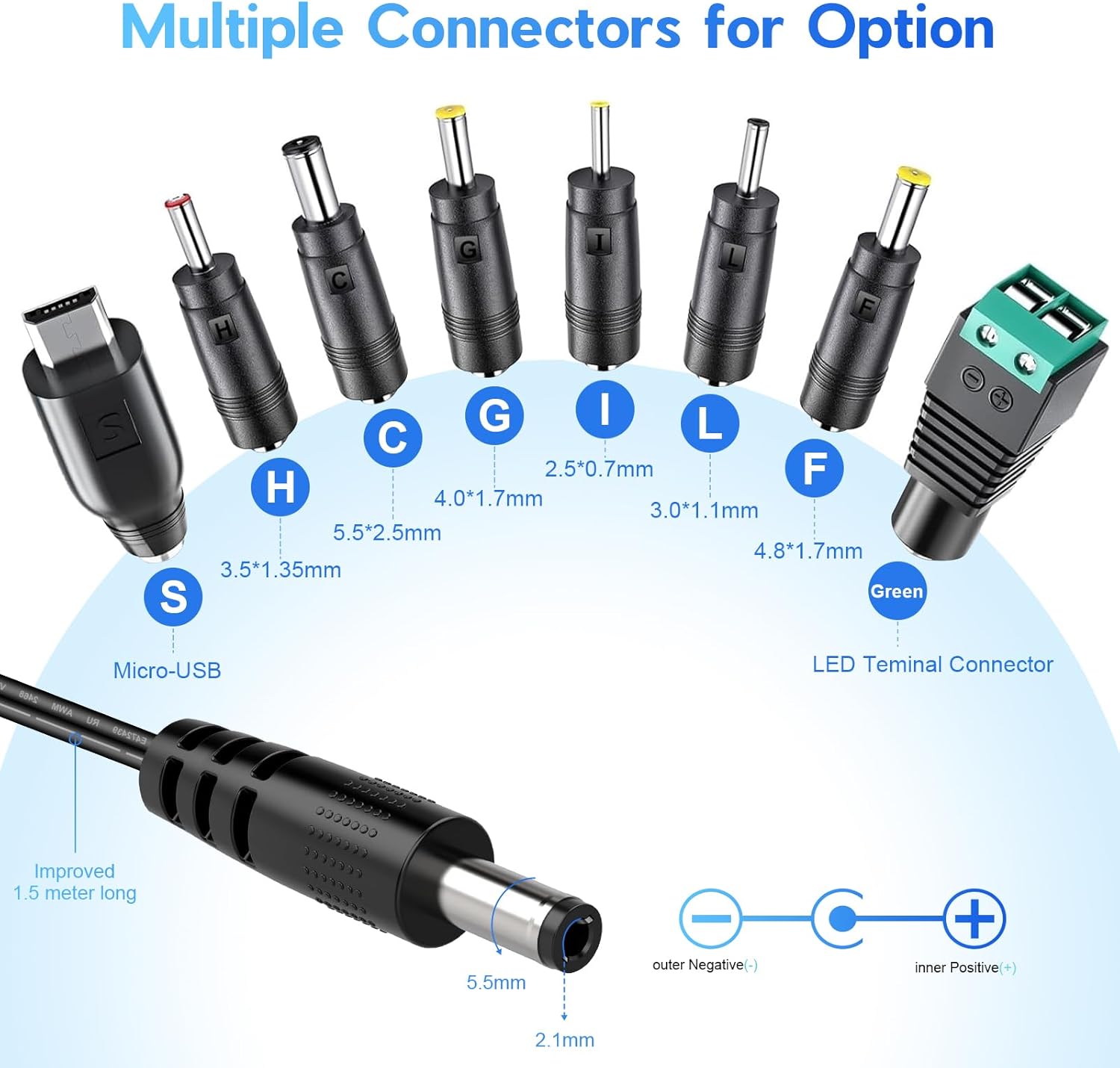 Thumbnail 2 de AC Adapter 12V 2A Netzteil – vielseitiges 12V Netzteil mit 8 DC-Steckern (24W) für LED, CCTV, Router & mehr