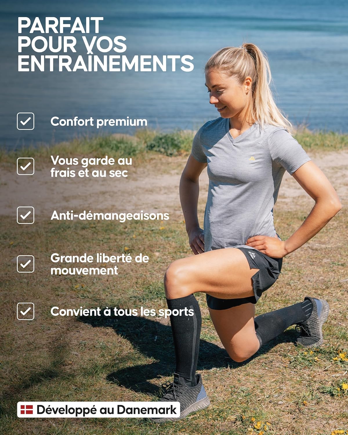 Detalle de DANISH ENDURANCE T-Shirt Sport Technique Femme — Ultra Respirant, manches courtes pour running et fitness
