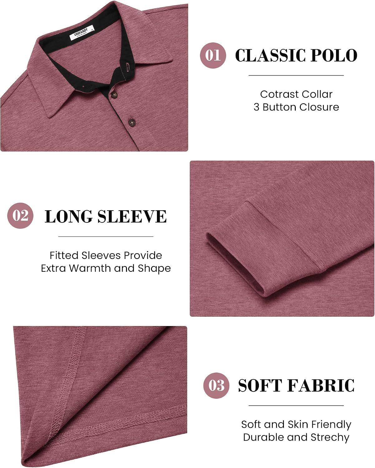 Detalle de COOFANDY Men's Long Sleeve Polo Shirt