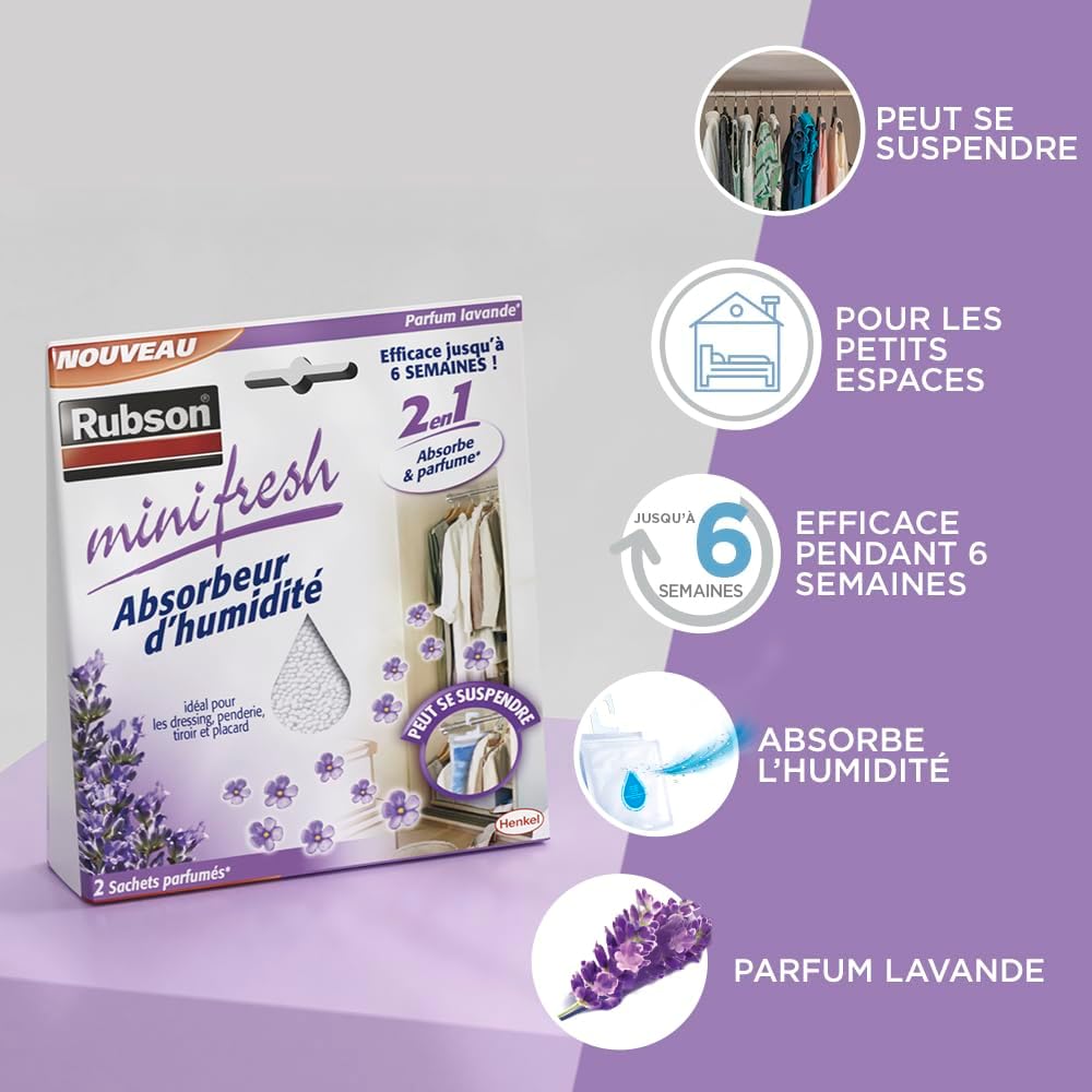 Thumbnail 2 de Rubson Absorbeur d’Humidité Minifresh Parfum Lavande – 2 sachets de 50 g