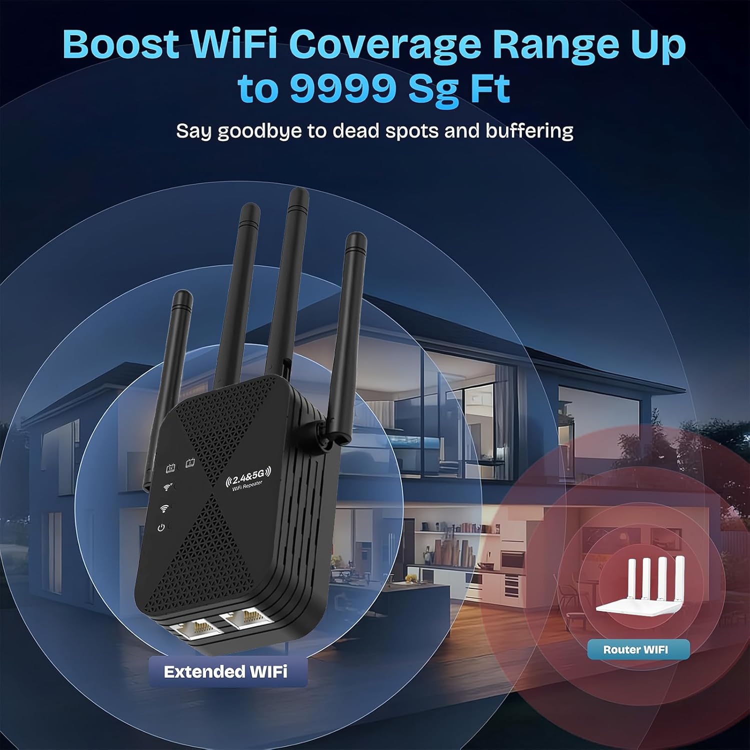 Thumbnail 3 de COOYA Dual Band WiFi Extender (5GHz/2.4GHz) with Ethernet Port — 12880 Sq.ft Coverage