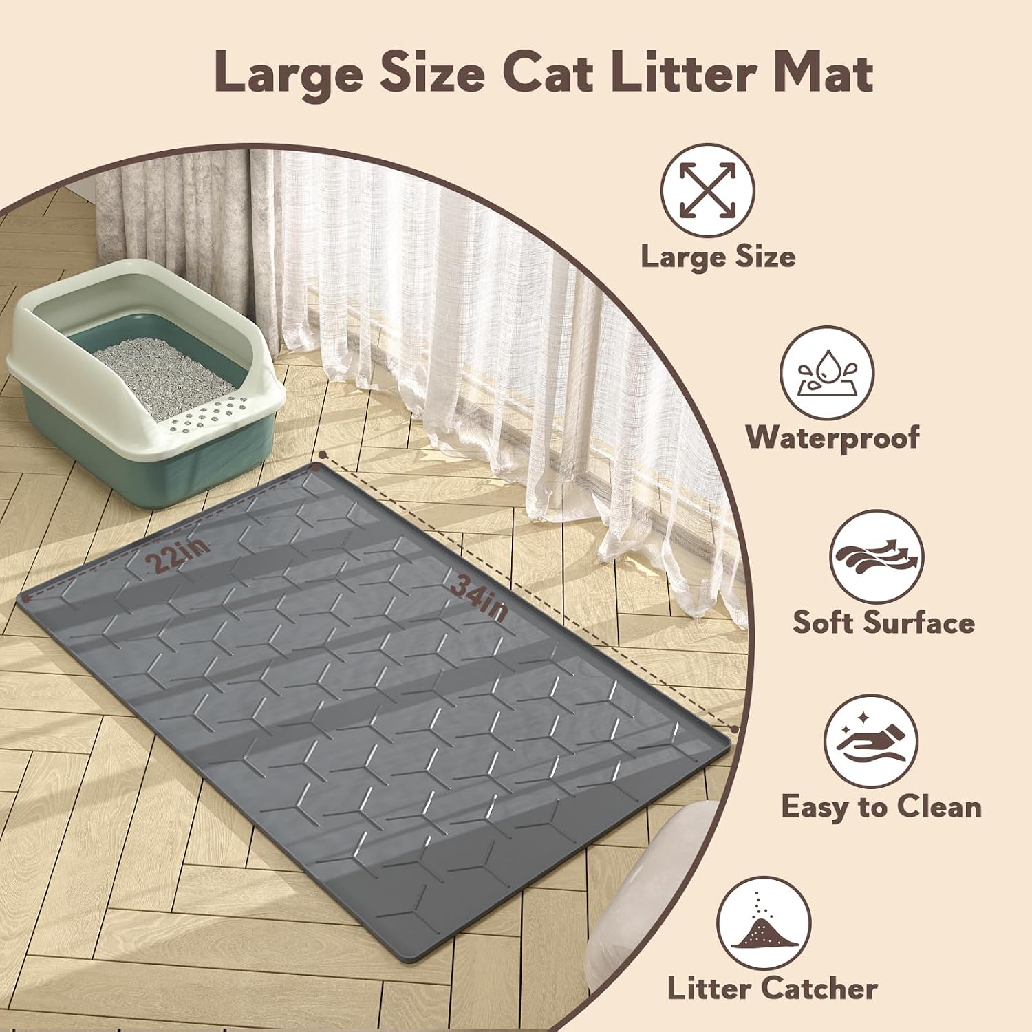 Detalle de Garoopion cat litter mat 86x56cm