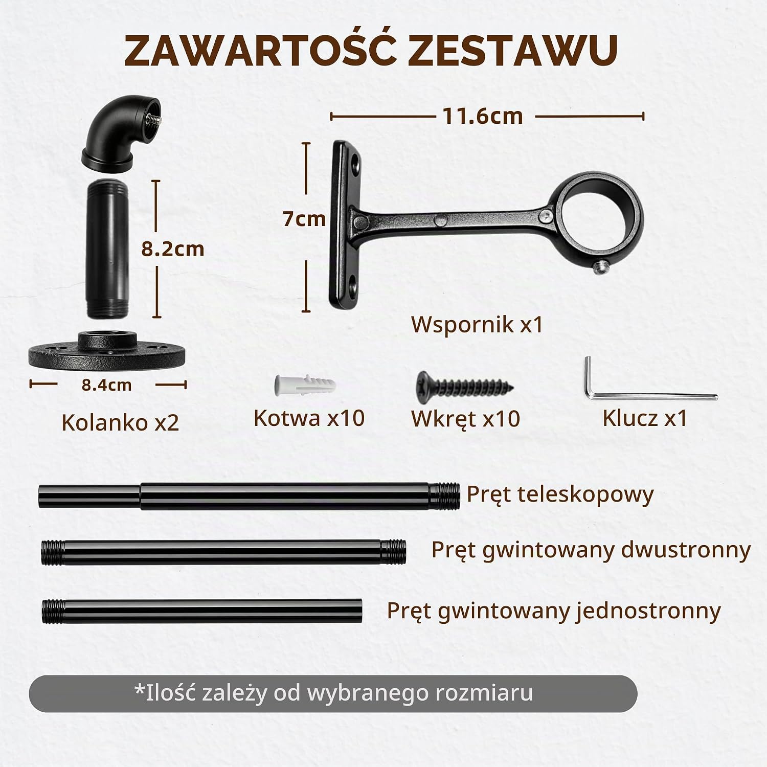 Thumbnail 6 de Dee.Romg 8083 – regulowany karnisz metalowy z oczkami, czarny, 95–290 cm