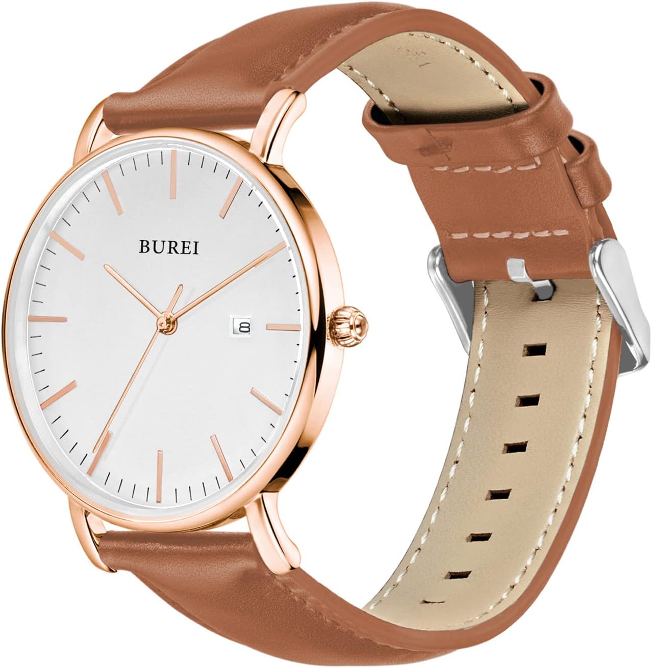 Thumbnail 6 de Orologio da polso BUREI Uomo al quarzo classico, cassa ultra sottile e quadrante analogico con data