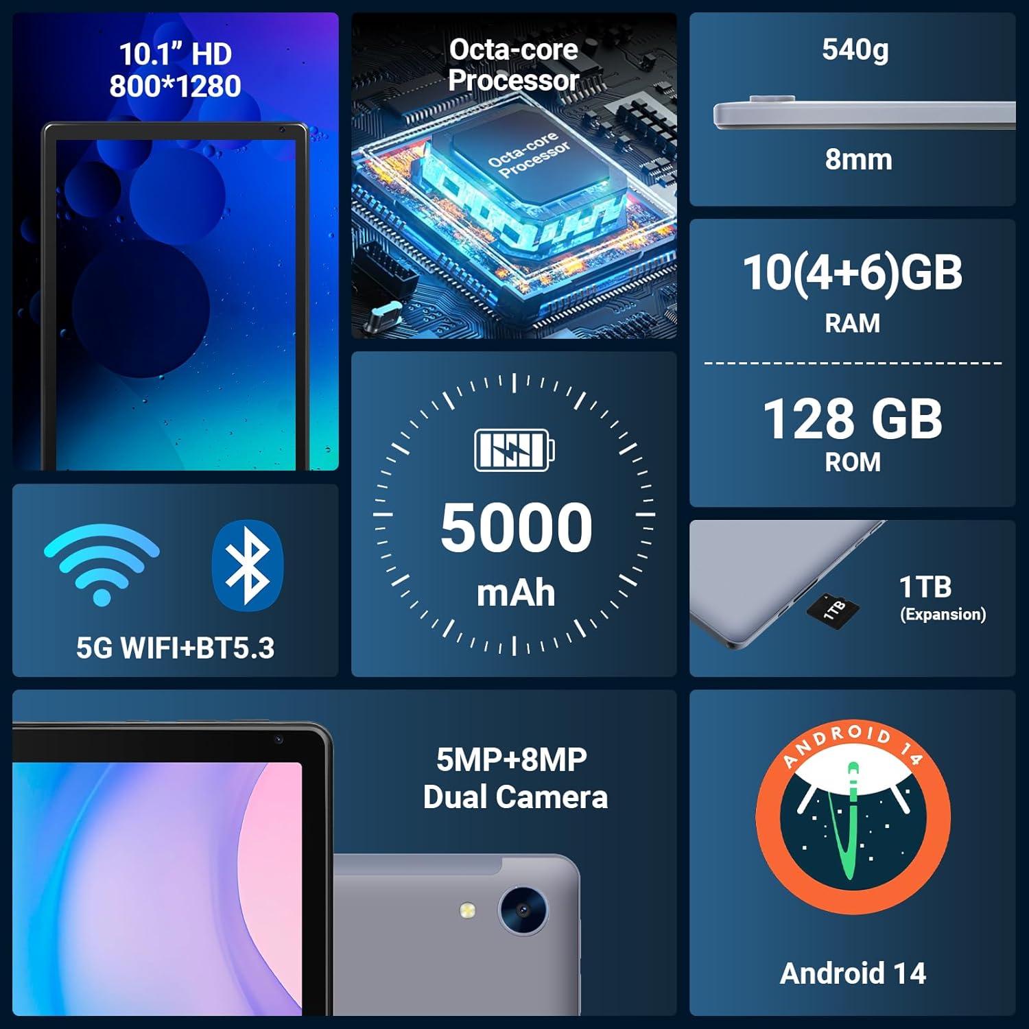Thumbnail 6 de MUISOO Tablet 10.1" Android Tablet — Octa-Core, 10GB RAM, 128GB + up to 1TB expandability