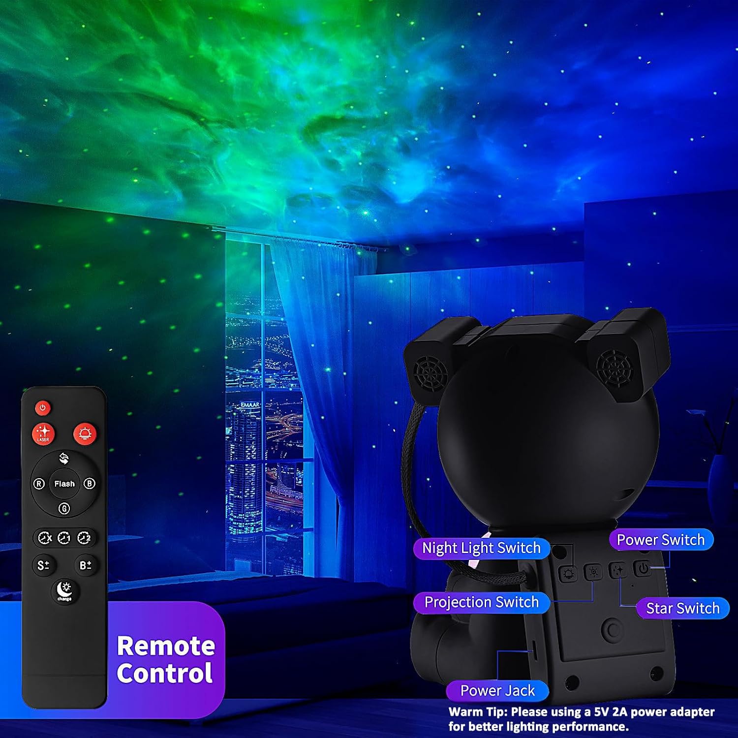 Thumbnail 5 de Aoshet LED Sternenhimmel Projektor mit Astronauten-Design, Fernbedienung & Timer (Schwarz)