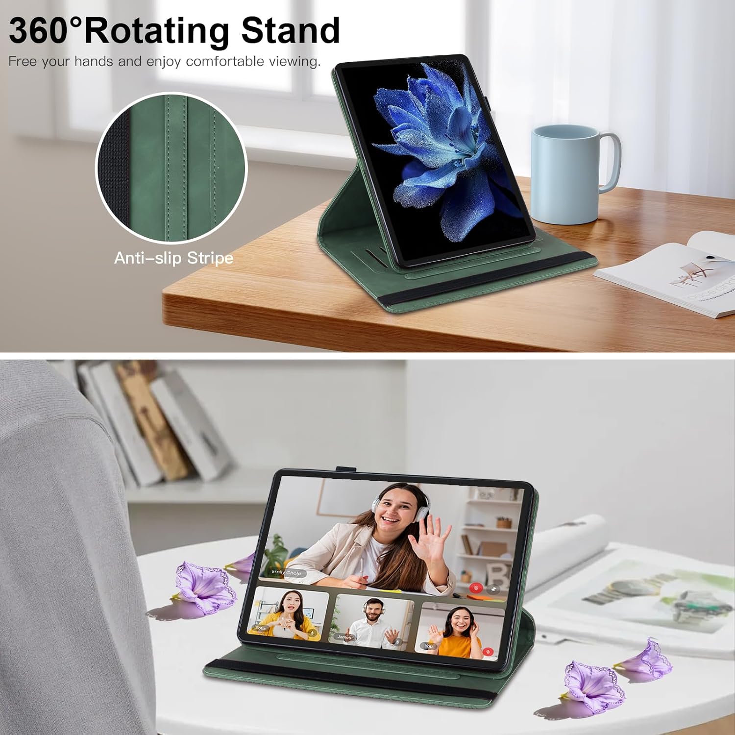 Detalle de Laddutoi Hülle für Samsung Galaxy Tab A11 2025 / A9 2023 8.7" – 360° Klapphülle aus PU Leder in Grün