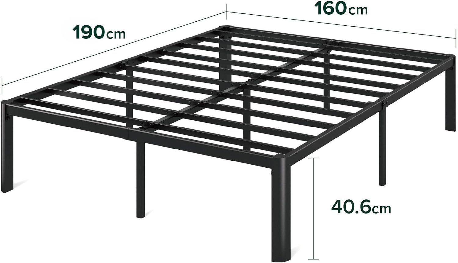 Detalle de Zinus Van Rete Matrimoniale 160x190 cm – Struttura letto in metallo con doghe incluse, altezza 41 cm, colore nero