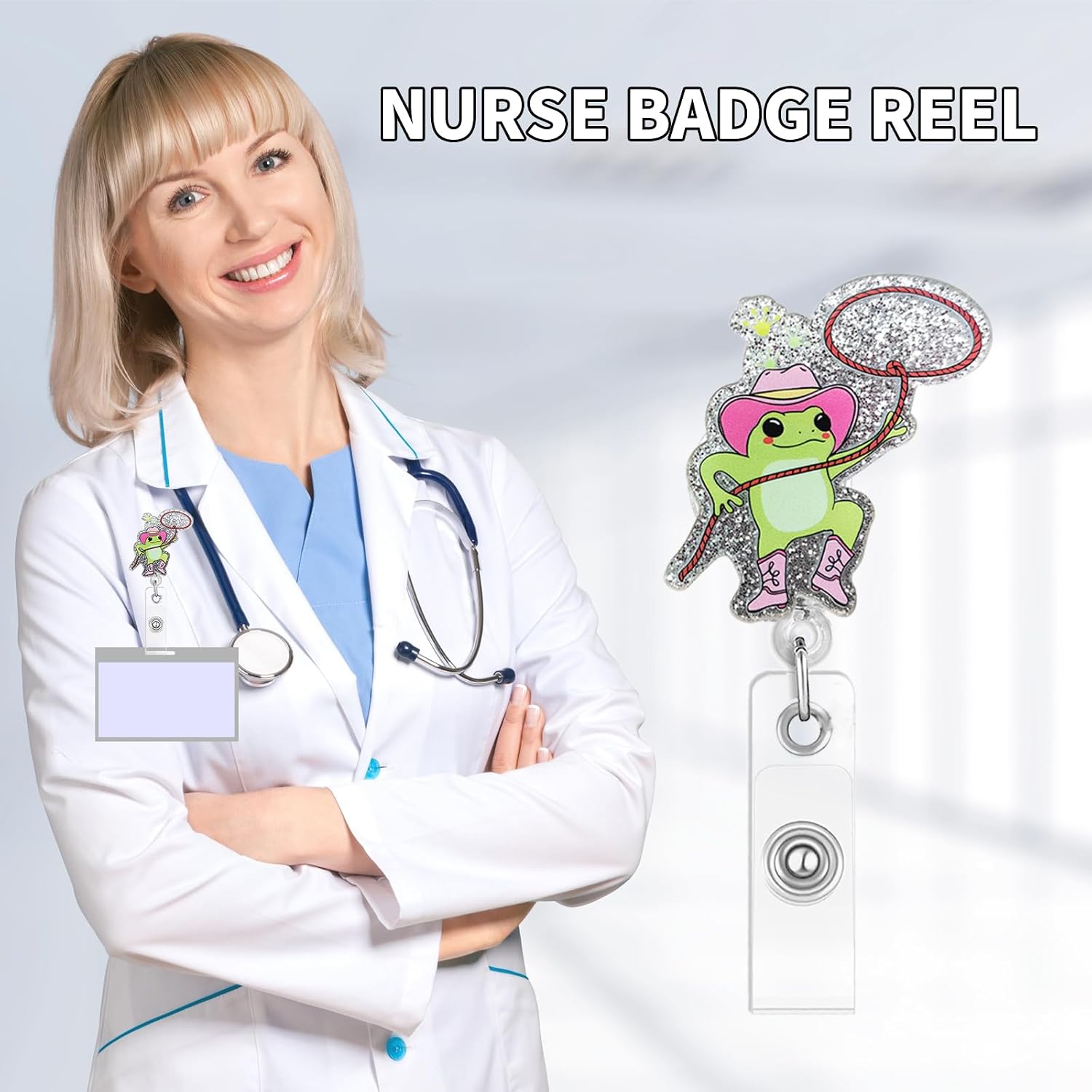 Thumbnail 4 de Pink Cowboy Frog Acrylic Badge Reel