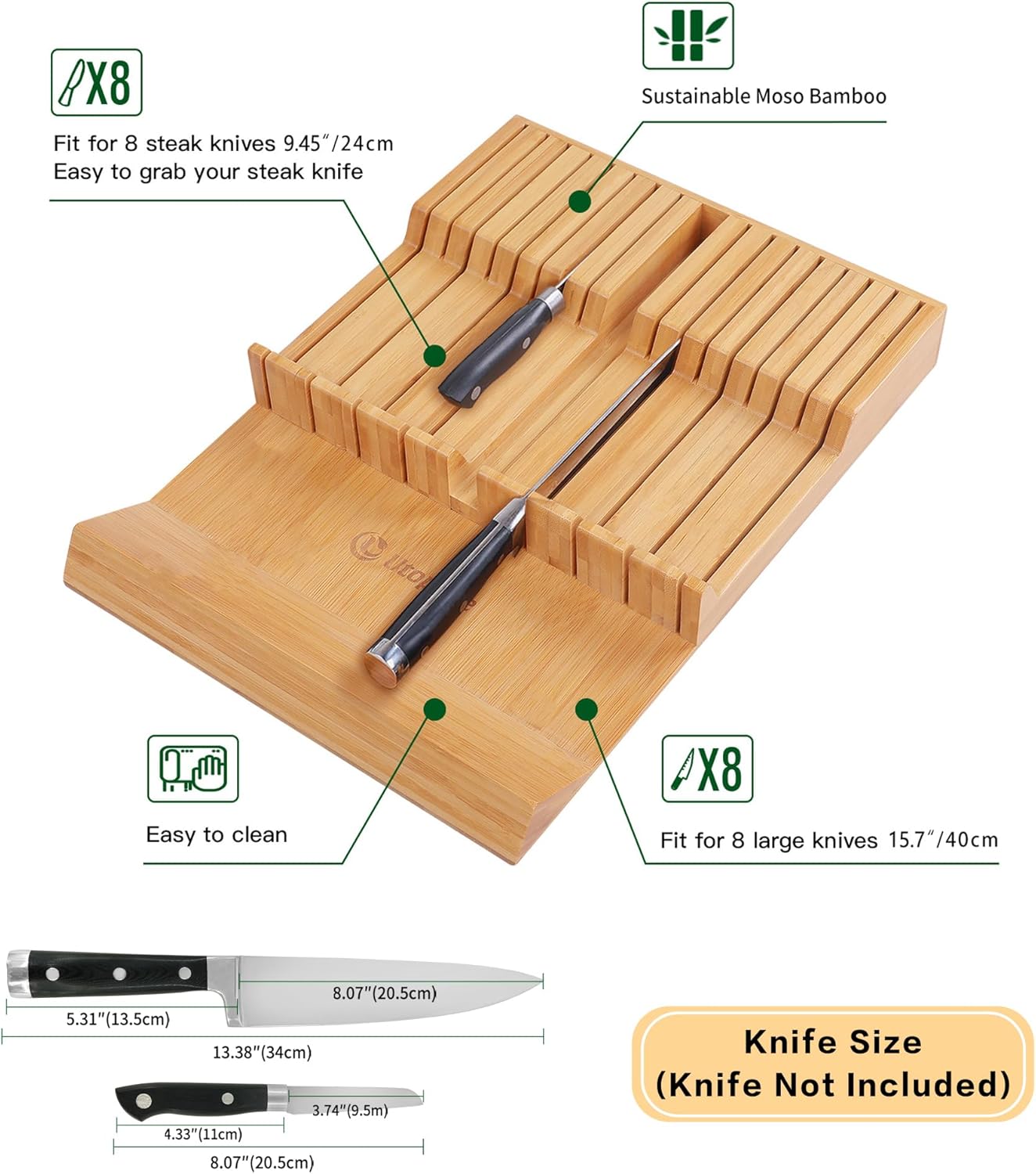 Detalle 2 de Utoplike In-drawer Knife Block 16-slot Bamboo Organizer